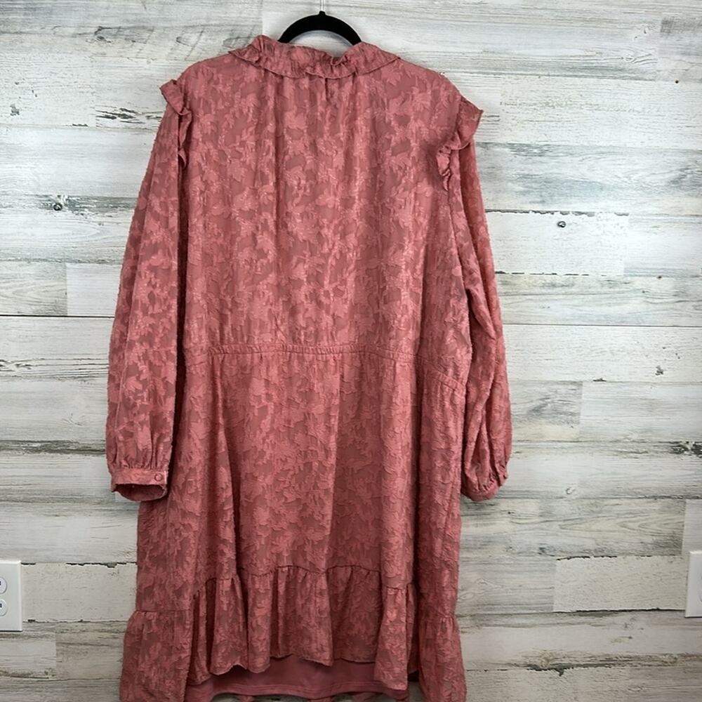 NWT Lauren Conrad Size 3X Pink Floral Chiffon Ruffle Burnout Dress Long Sleeve - Picture 4 of 7